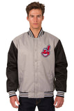 Cleveland Indians Poly Twill Varsity Jacket - Gray/Black - J.H. Sports Jackets