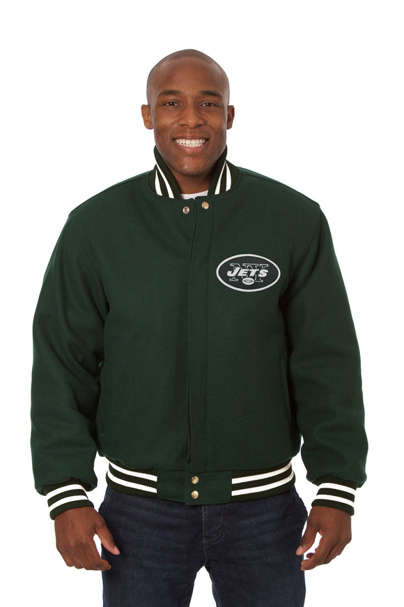 New York Jets JH Design Wool Handmade Full-Snap Jacket-Green - J.H. Sports Jackets