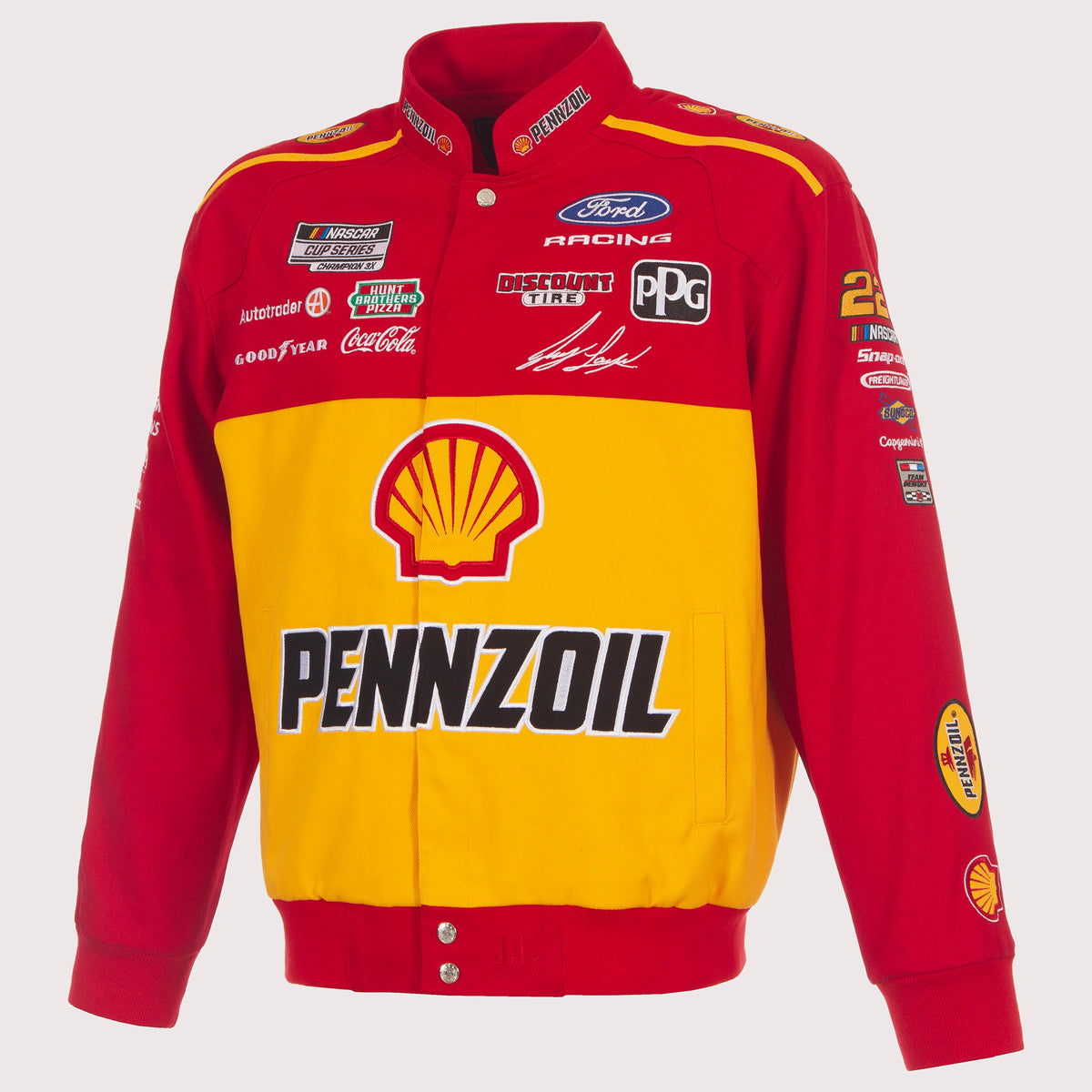 Joey Logano JH Design 2026 Pennzoil Full-Snap Twill Racing Jacket – Re Joey Logano JH Design 2026 Pennzoil Full-Snap Twill Racing Jacket – Re
