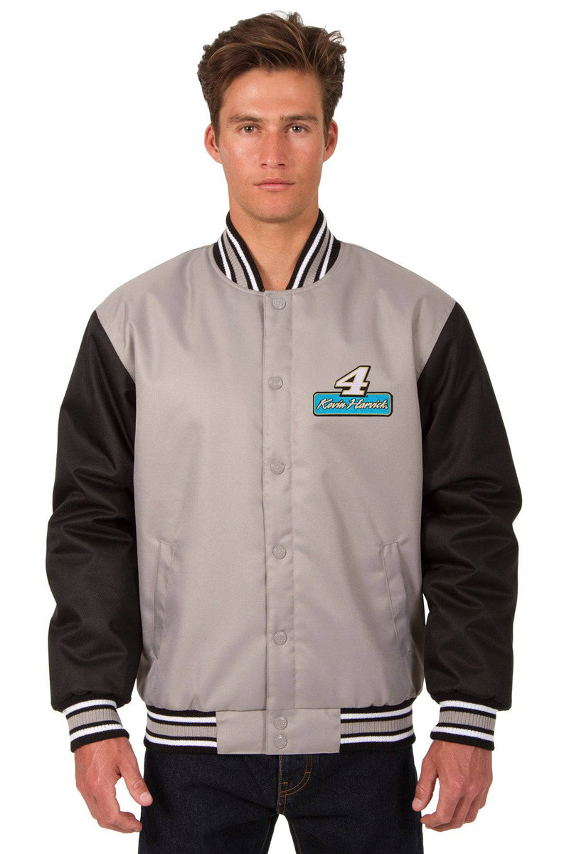 Kevin Harvick Poly Twill Varsity Jacket - Gray/Black | J.H. Sports
