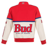 2024 Ken Schrader JH Design NASCAR Bud Red-White Uniform Full-Snap Jacket - J.H. Sports Jackets