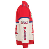 2024 Ken Schrader JH Design NASCAR Bud Red-White Uniform Full-Snap Jacket - J.H. Sports Jackets