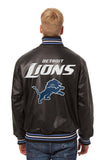 Detroit Lions Handmade Full Leather Snap Jacket - Black - J.H. Sports Jackets
