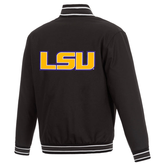LSU Tigers Poly Twill Varsity Jacket - Black - J.H. Sports Jackets