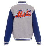 New York Mets JH Design - Two-Tone Reversible Fleece Jacket - Gray/Royal - J.H. Sports Jackets