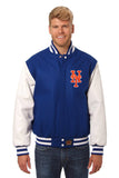 New York Mets Two-Tone Wool and Leather Jacket - Royal - J.H. Sports Jackets