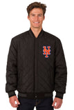 New York Mets Wool & Leather Reversible Jacket w/ Embroidered Logos - Black - J.H. Sports Jackets