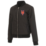 New York Mets JH Design Reversible Women Fleece Jacket - Black - J.H. Sports Jackets