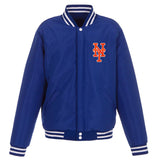 New York Mets - JH Design Reversible Fleece Jacket with Faux Leather Sleeves - Royal/White - J.H. Sports Jackets