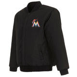 Miami Marlins Reversible Wool Jacket JH Design Embroidered Logos - Black - J.H. Sports Jackets