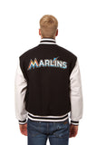 Miami Marlins Domestic Two-Tone Handmade Wool and Leather Jacket-Black/White - J.H. Sports Jackets