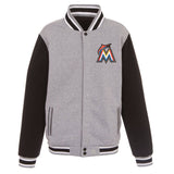 Miami Marlins JH Design Two-Tone Reversible Fleece Jacket - Gray/Black - J.H. Sports Jackets