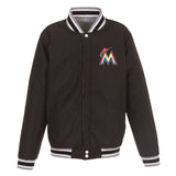 Miami Marlins JH Design Two-Tone Reversible Fleece Jacket - Gray/Black - J.H. Sports Jackets
