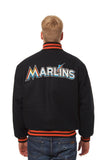 Miami Marlins Wool Jacket w/ Handcrafted Leather Logos - Black - J.H. Sports Jackets
