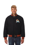 Miami Marlins Wool Jacket w/ Handcrafted Leather Logos - Black - J.H. Sports Jackets