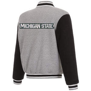 Michigan State Spartans Two-Tone Reversible Fleece Jacket - Gray/Black - J.H. Sports Jackets