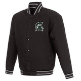 Michigan State Spartans Poly Twill Varsity Jacket - Black - J.H. Sports Jackets