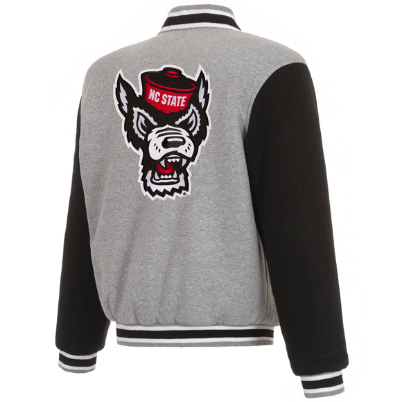 NC State Wolfpack Two-Tone Reversible Fleece Jacket - Gray/Black - J.H. Sports Jackets