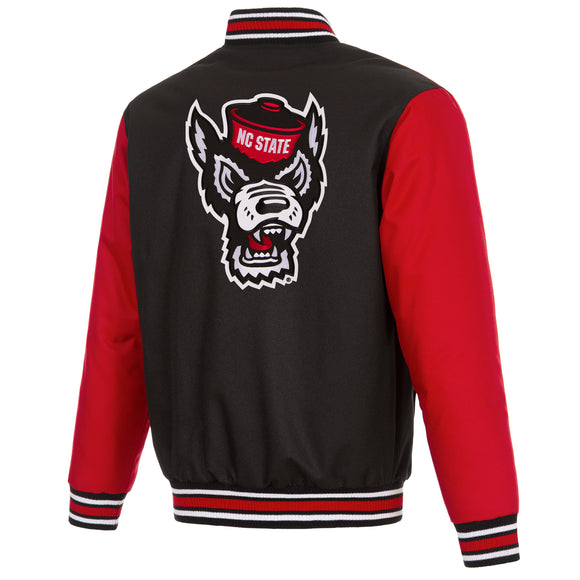 NC State Wolfpack Poly Twill Varsity Jacket - Black/Red - J.H. Sports Jackets