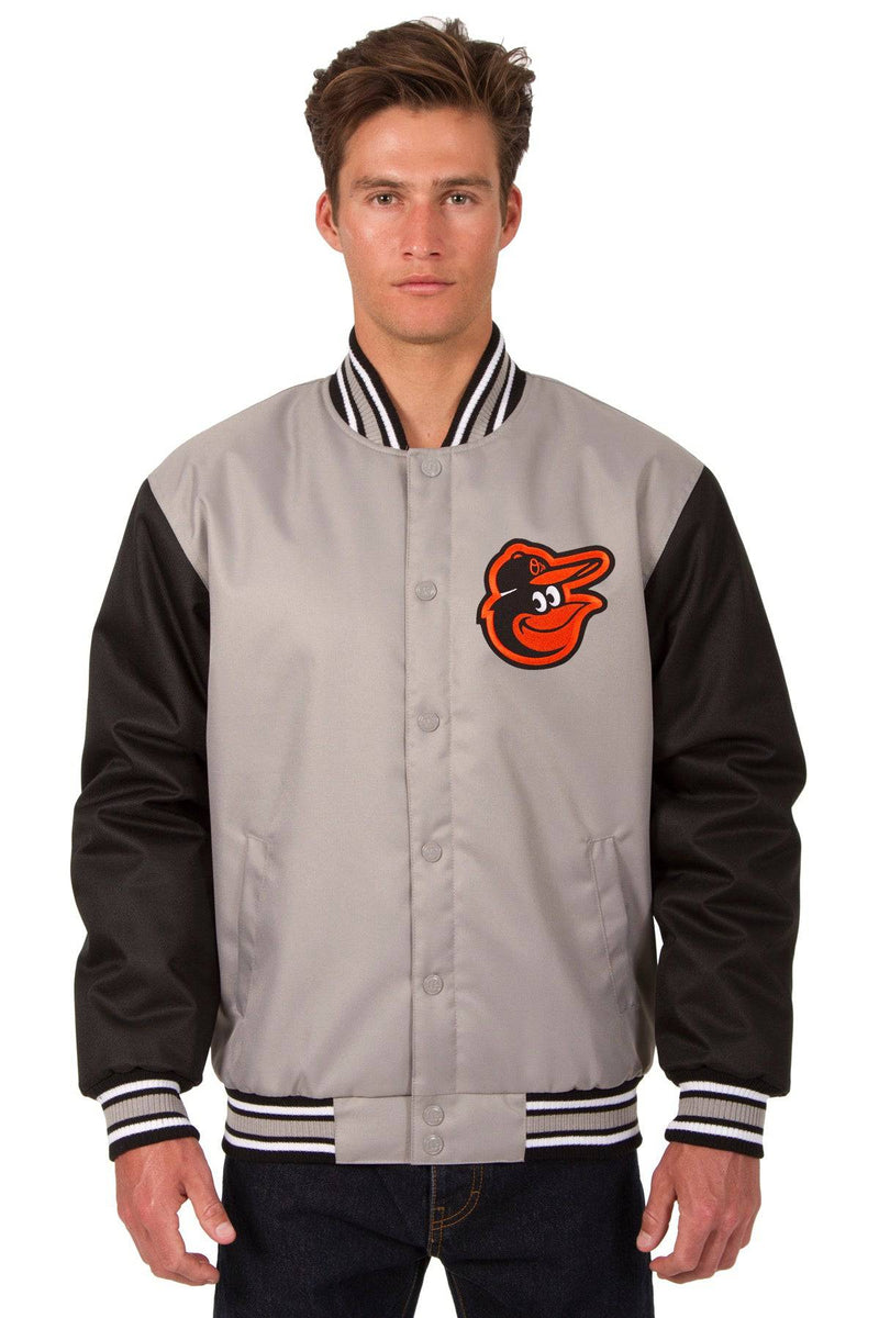 Baltimore Orioles Poly Twill Varsity Jacket - Gray/Black | J.H.