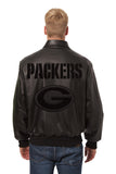 Green Bay Packers JH Design Tonal All Leather Jacket - Black/Black - J.H. Sports Jackets