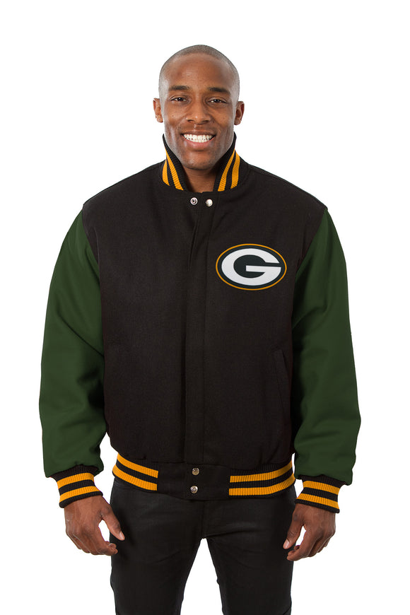 Green Bay Packers JH Design Wool Handmade Full-Snap Jacket - Black/Green - J.H. Sports Jackets