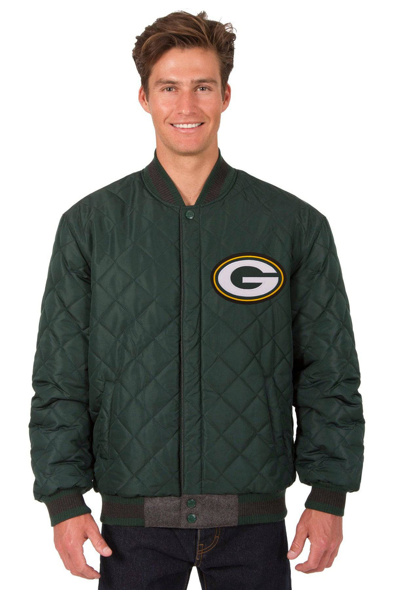 Green Bay Packers Wool & Leather Reversible Jacket w/ Embroidered