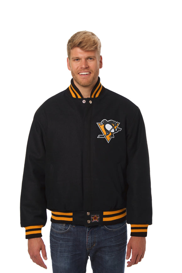 Pittsburgh Penguins JH Design Wool Handmade Full-Snap Jacket - Black - J.H. Sports Jackets
