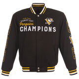 Pittsburgh Penguins Commemorative Reversible Wool Championship Jacket - Black - J.H. Sports Jackets