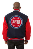 Detroit Pistons Embroidered Handmade Wool Jacket - Navy/Red - J.H. Sports Jackets