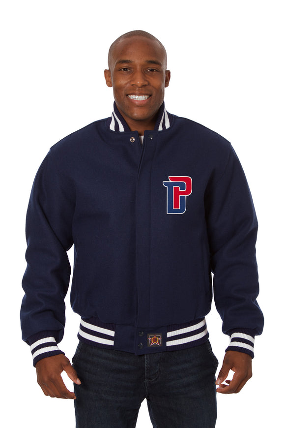 Detroit Pistons Embroidered Handmade Wool Jacket - Navy - J.H. Sports Jackets
