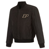 Purdue Boilermakers Wool & Leather Reversible Jacket w/ Embroidered Logos - Black - J.H. Sports Jackets