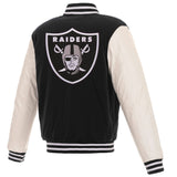 Las Vegas Raiders - JH Design Reversible Fleece Jacket with Faux Leather Sleeves - Black/White - J.H. Sports Jackets