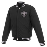 Las Vegas Raiders - JH Design Reversible Fleece Jacket with Faux Leather Sleeves - Black/White - J.H. Sports Jackets