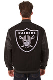 Las Vegas Raiders Wool & Leather Reversible Jacket w/ Embroidered Logos - Black - J.H. Sports Jackets