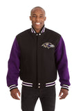 Baltimore Ravens JH Design Wool Handmade Full-Snap Jacket - Black/Purple - J.H. Sports Jackets
