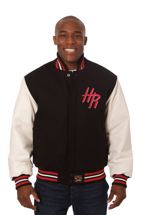 Houston Rockets Domestic Two-Tone Wool and Leather Jacket-Black/White - J.H. Sports Jackets
