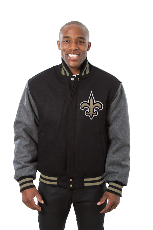 New Orleans Saints JH Design Wool Handmade Full-Snap Jacket - Black/Grey - J.H. Sports Jackets
