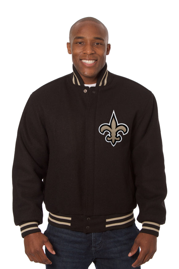New Orleans Saints JH Design Wool Handmade Full-Snap Jacket - Black - J.H. Sports Jackets