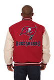Tampa Bay Buccaneers Two-Tone Wool and Leather Jacket-Red/White - J.H. Sports Jackets