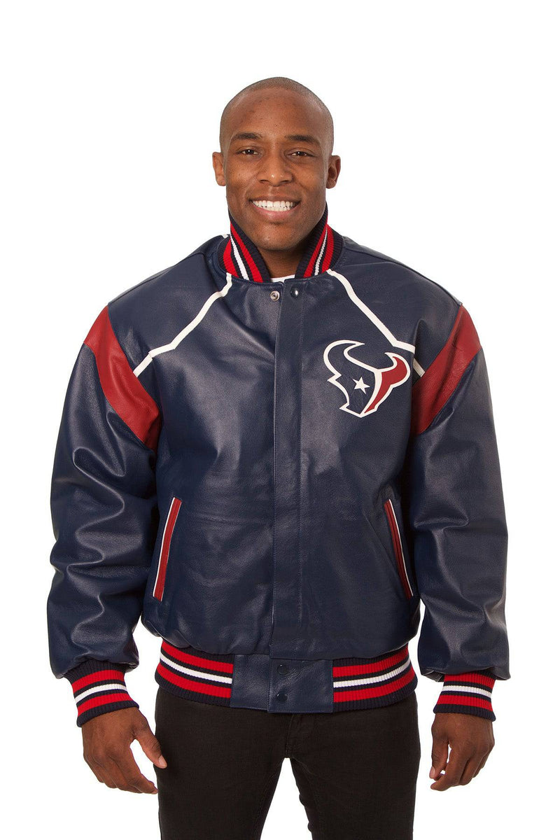 Houston Texans JH Design All Leather Jacket - Navy/Red | J.H.