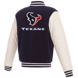 Houston Texans - JH Design Reversible Fleece Jacket with Faux Leather Sleeves - Navy/White - J.H. Sports Jackets