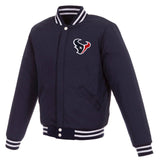 Houston Texans - JH Design Reversible Fleece Jacket with Faux Leather Sleeves - Navy/White - J.H. Sports Jackets