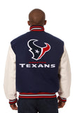 Houston Texans Two-Tone Wool and Leather Jacket - Navy/White - J.H. Sports Jackets