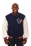 Houston Texans Two-Tone Wool and Leather Jacket - Navy/White - J.H. Sports Jackets