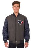 Houston Texans Wool & Leather Reversible Jacket w/ Embroidered Logos - Charcoal/Navy - J.H. Sports Jackets