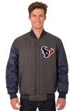 Houston Texans Wool & Leather Reversible Jacket w/ Embroidered Logos - Charcoal/Navy - J.H. Sports Jackets