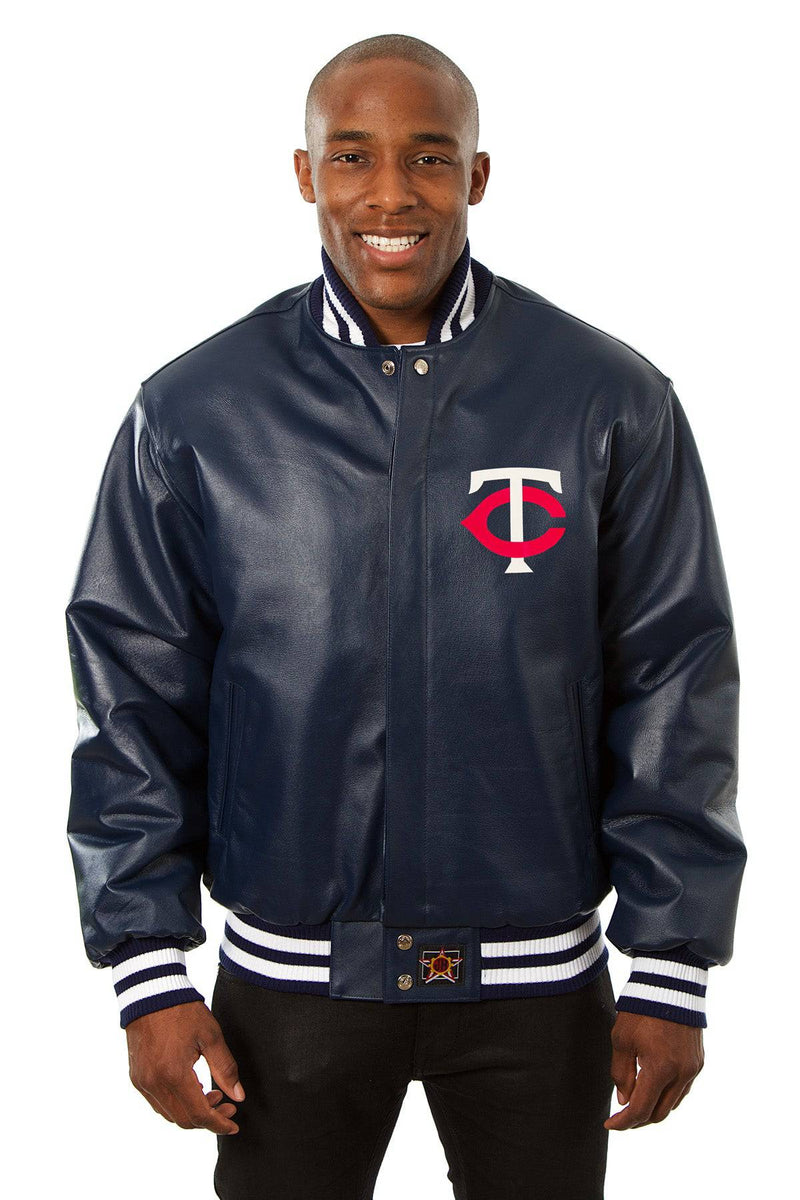 Minnesota Twins Full Leather Jacket - Navy | J.H. Sports Jackets