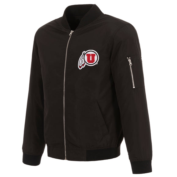Utah Utes JH Design Lightweight Nylon Bomber Jacket – Black - J.H. Sports Jackets
