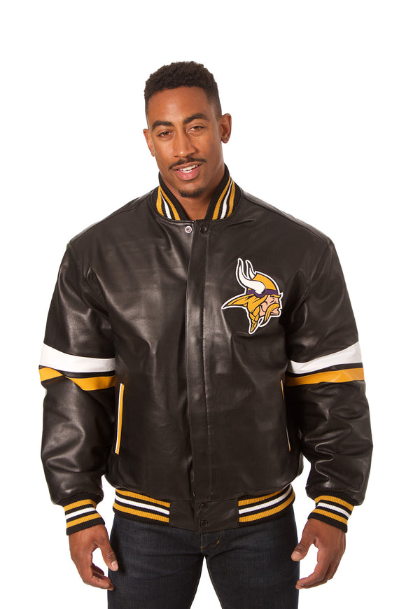 Minnesota Vikings JH Design All Leather Jacket - Black/Yellow - J.H. Sports Jackets